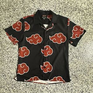 Naruto Hypland Button Down Shirt Mens XL Black Collered 2002 Akatsuki Cloud Vtg